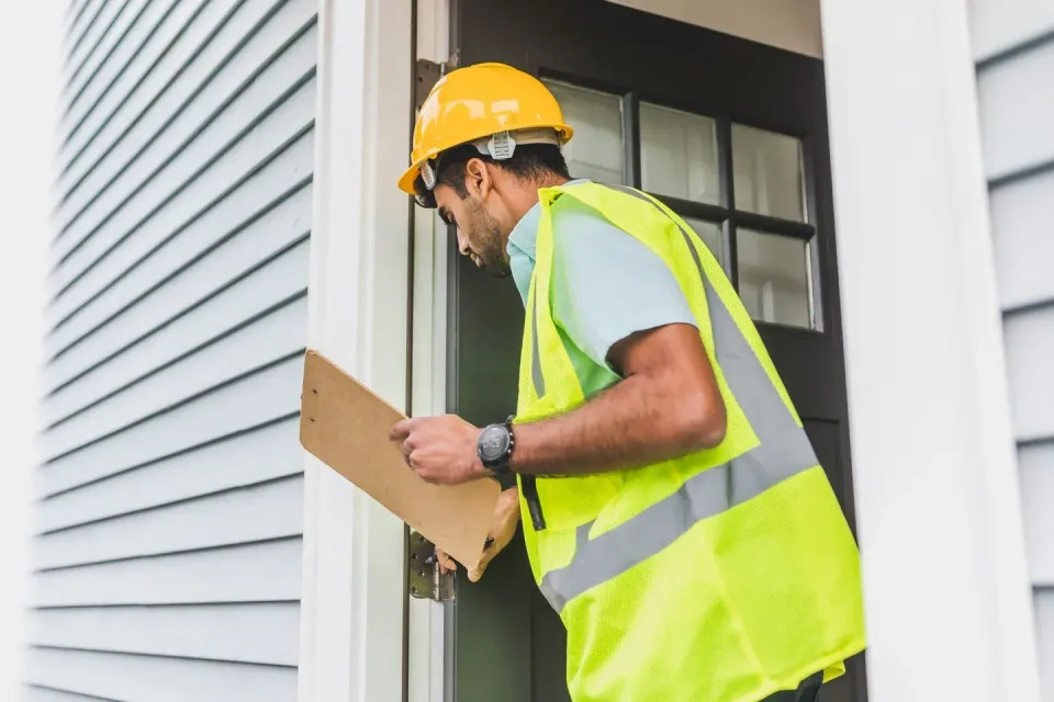 Pest Control Technician — Home Inspection — Pest Control Technician, Hard Hat, Safety Vest, Pest Control, Pest Control in Co…